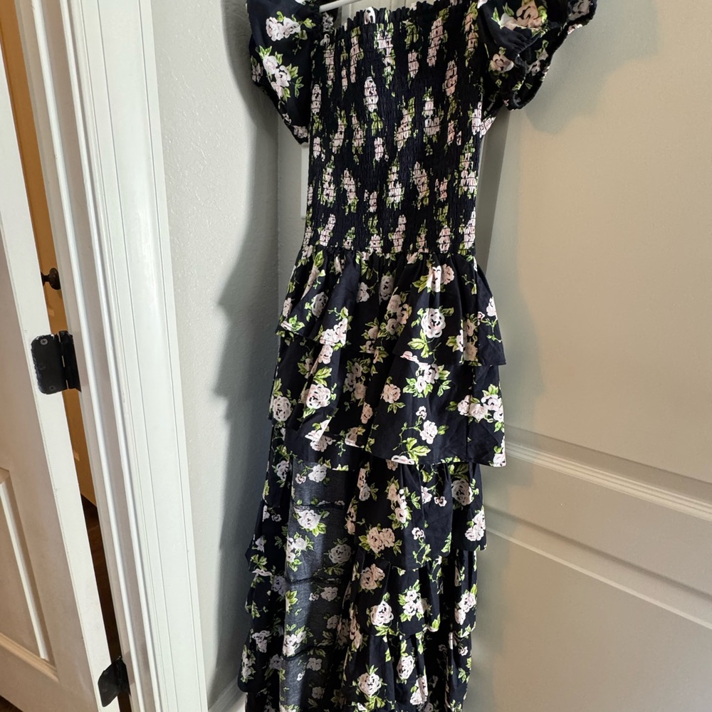 Floral High Low Dress - Black and White